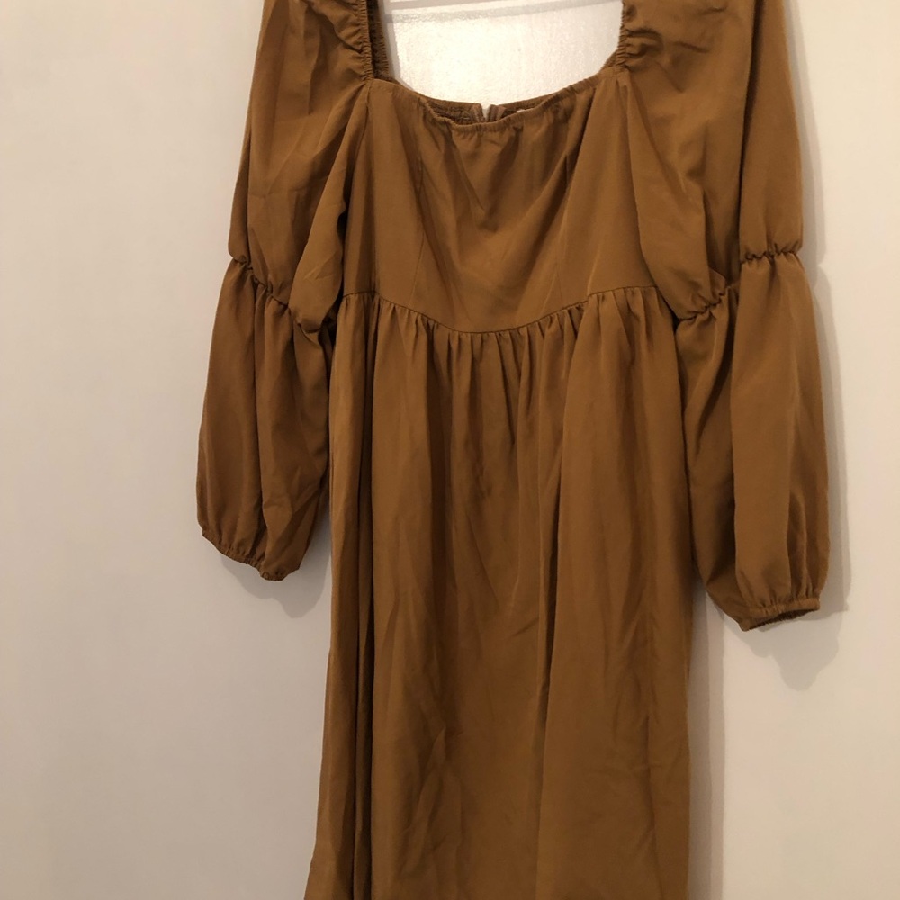 Women's Square Neck Long Sleeve Midi Dress - Brown